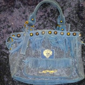 Ed Hardy blue suede handbag